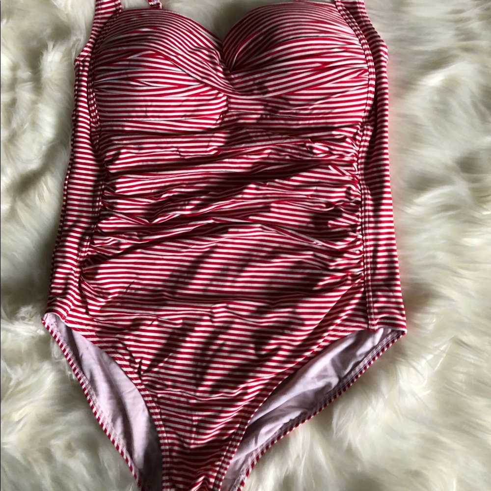Red and White Striped One Piece Swimsuit